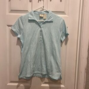 Caribbean Joe Island Supply Co Womens Polo‎ Shirt Size L Blue Floral Embossing